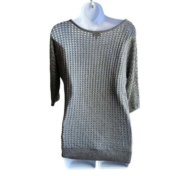 Express Knit Top Dolman Sleeve Metallic Gray Sweater Open Weave XS NWOT Sheer - Picture 2 of 9